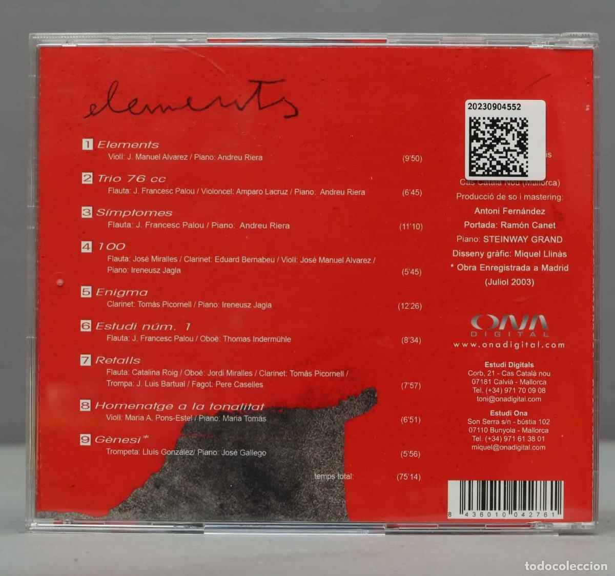 CDs de m&uacute;sica: CD. Elements. Josep Prohens - Foto 2