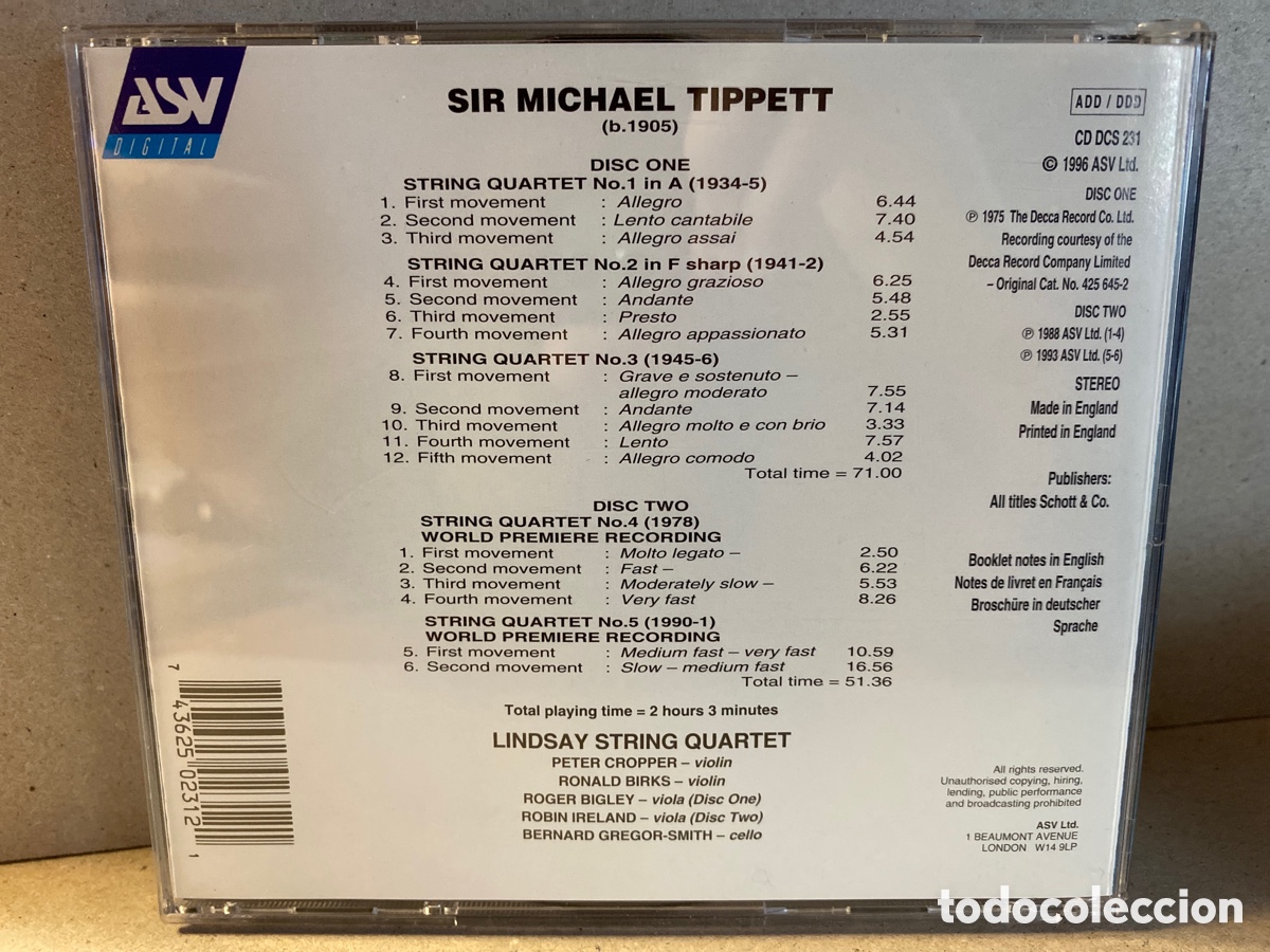 CDs de m&uacute;sica: Tippett - The Lindsays - The 5 String Quartets (2xCD) - Foto 2