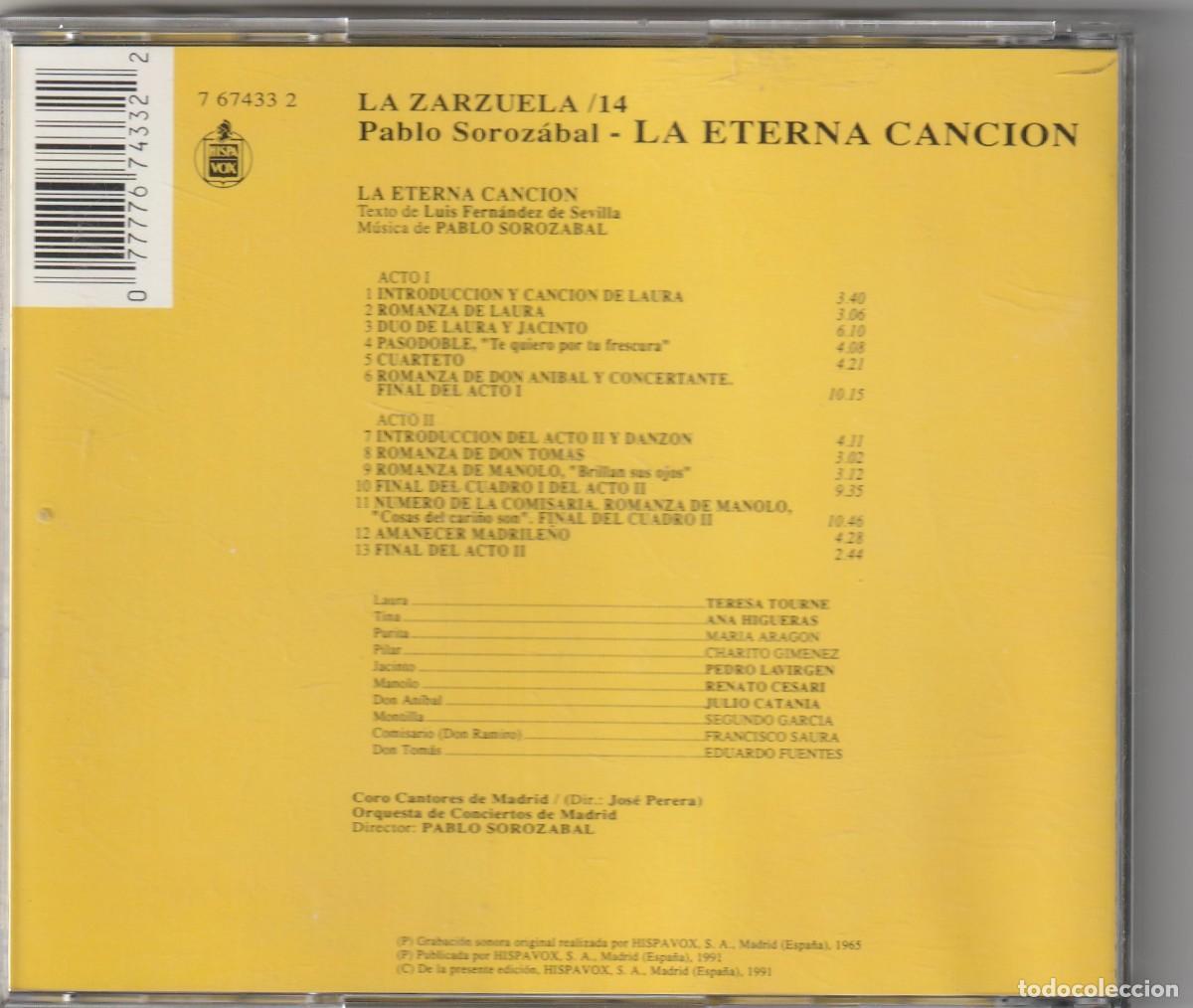 CDs de m&uacute;sica: PABLO SOROZABAL - LA ETERNA CANCI&Oacute;N (CD HISPAVOX 1991) - Foto 2