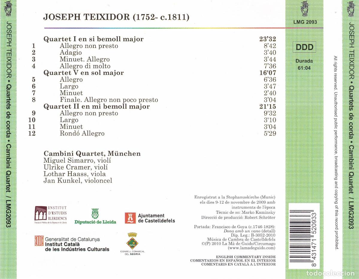 CDs de m&uacute;sica: CD Josep Teixidor - Quartets de corda - Cambini Quartet - Foto 2