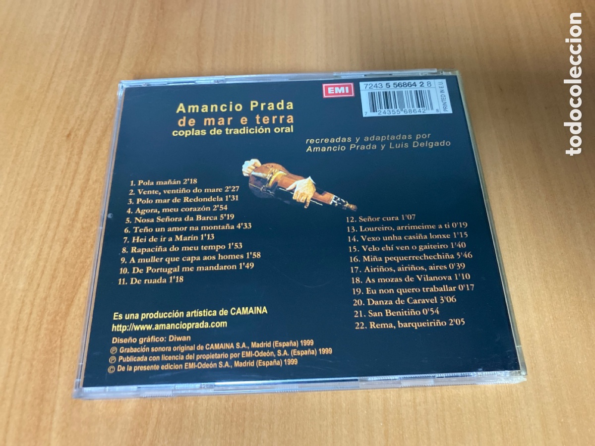 CDs de m&uacute;sica: Amancio Prada - De Mar e Terra (coplas de tradici&oacute;n oral) - Foto 2