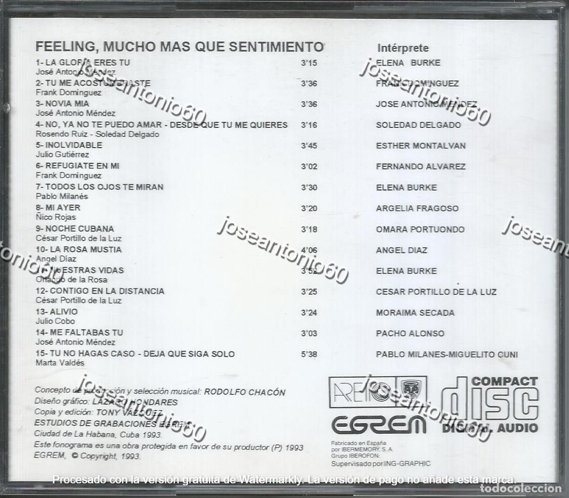 CDs de m&uacute;sica: CD. Feeling, mucho mas que sentimiento - Varios - Foto 2
