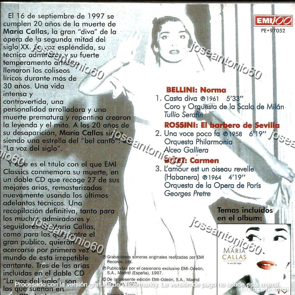CDs de m&uacute;sica: CD. La voz del siglo - Maria Callas - Foto 2
