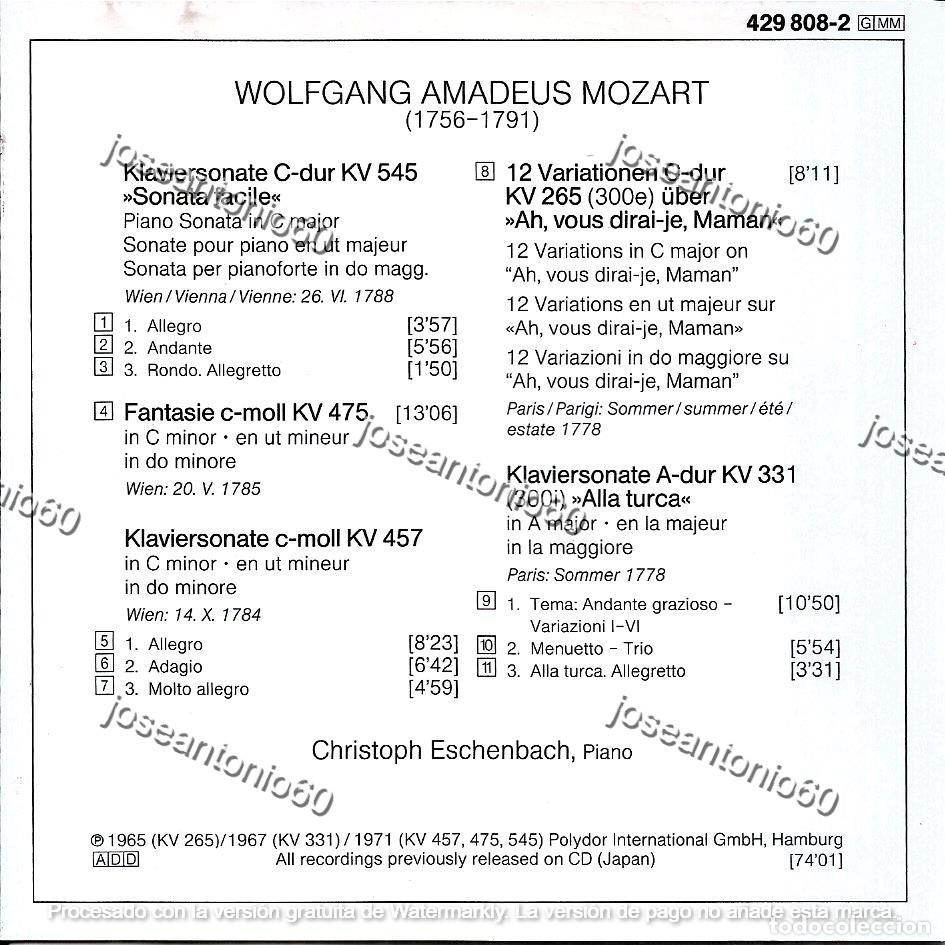 CDs de m&uacute;sica: CD. Klaviersonaten. - Mozart - Foto 2