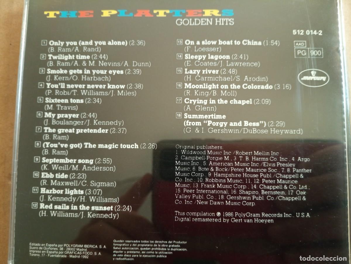 CDs de m&uacute;sica: THE PLATTERS - GOLDEN HITS CD 1992 - Foto 3