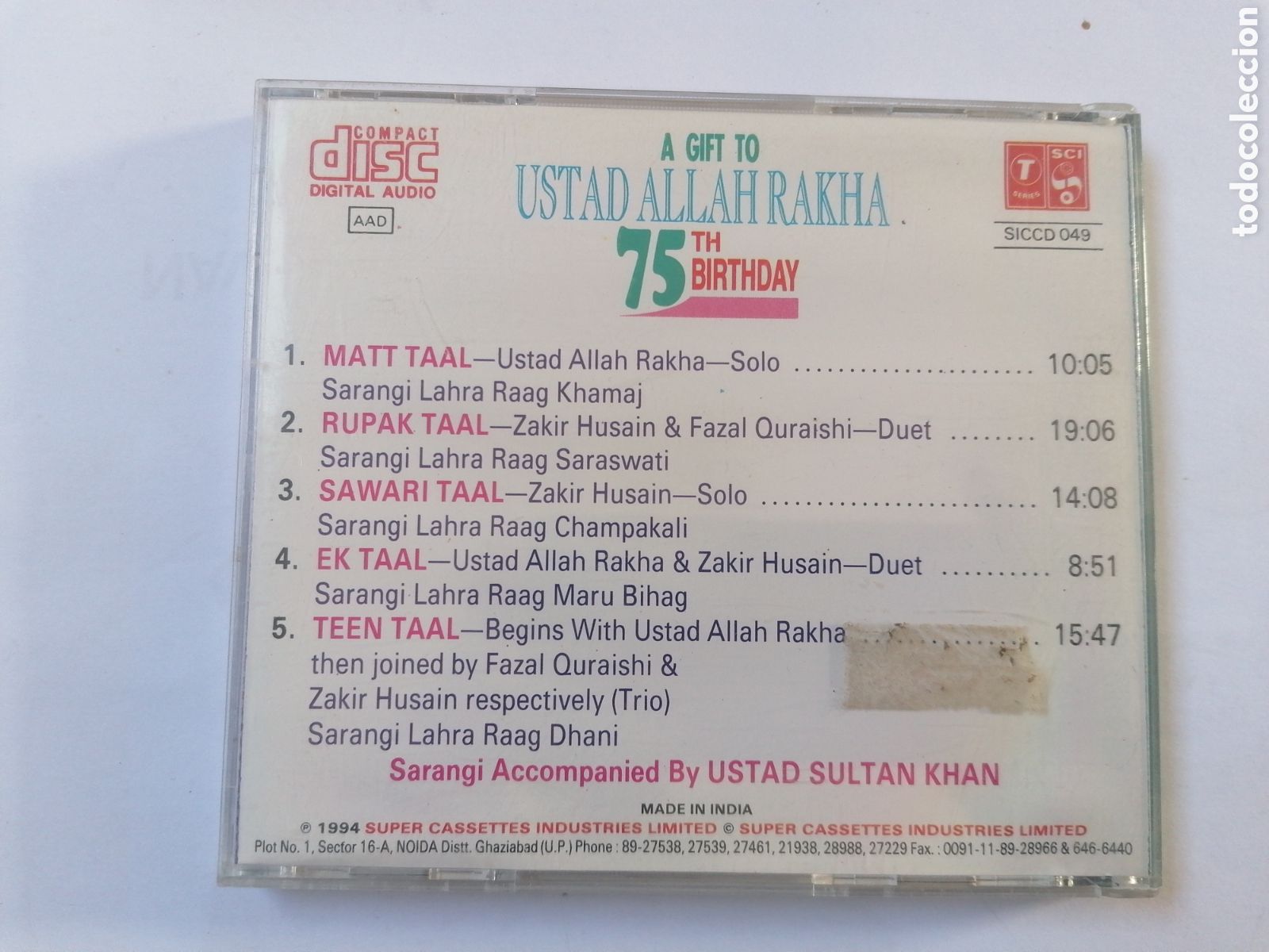 CDs de m&uacute;sica: CD USTAD ALLAH RAKHA. 75TH BIRTHDAY. - Foto 3