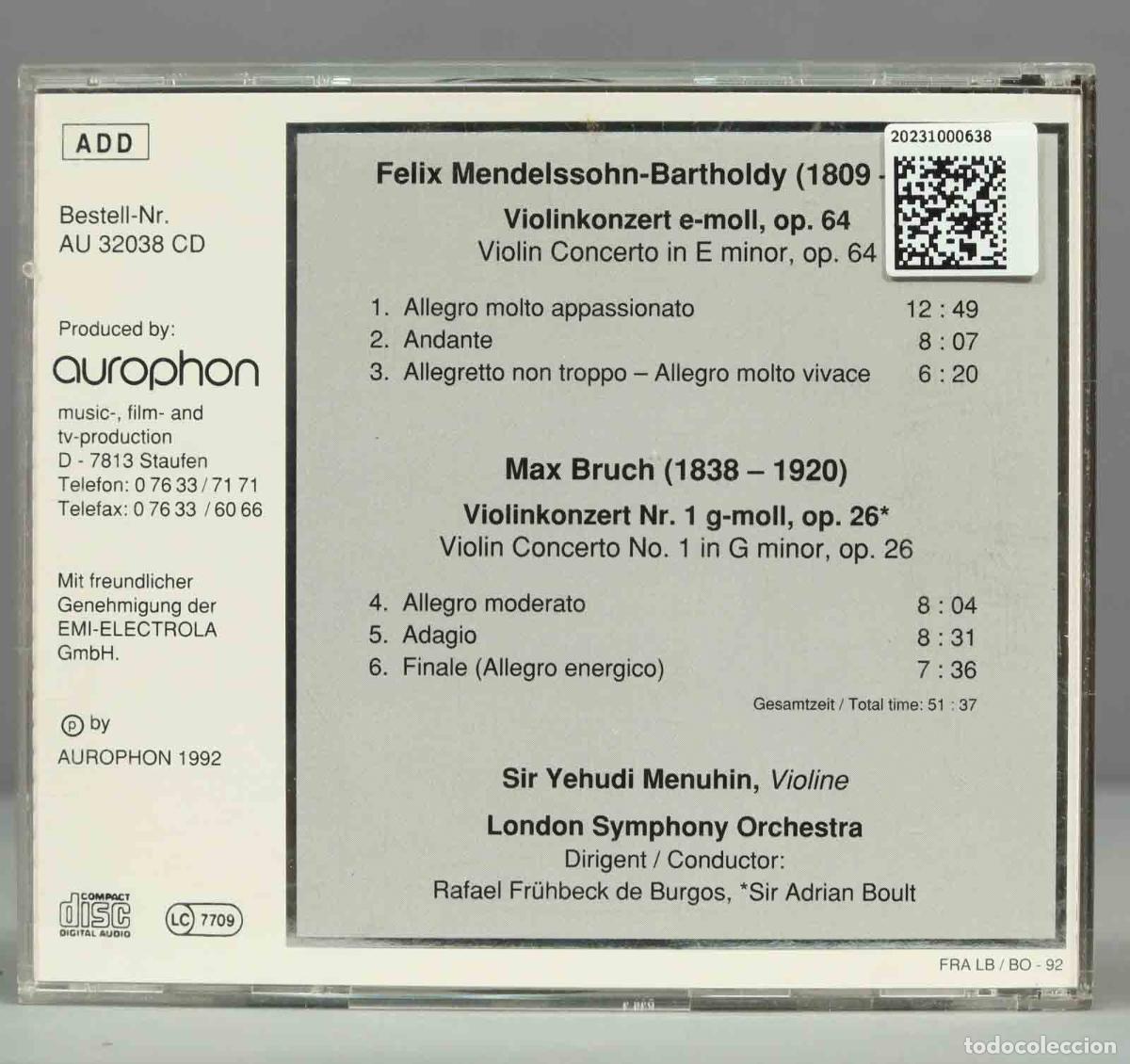 CDs de m&uacute;sica: CD. MENDELSSOHN. BRUCH. MENUHIN - Foto 2