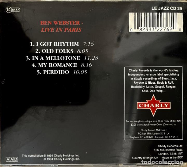 CDs de m&uacute;sica: BEN WEBSTER. LIVE IN PARIS. CD CHARLY - Foto 2