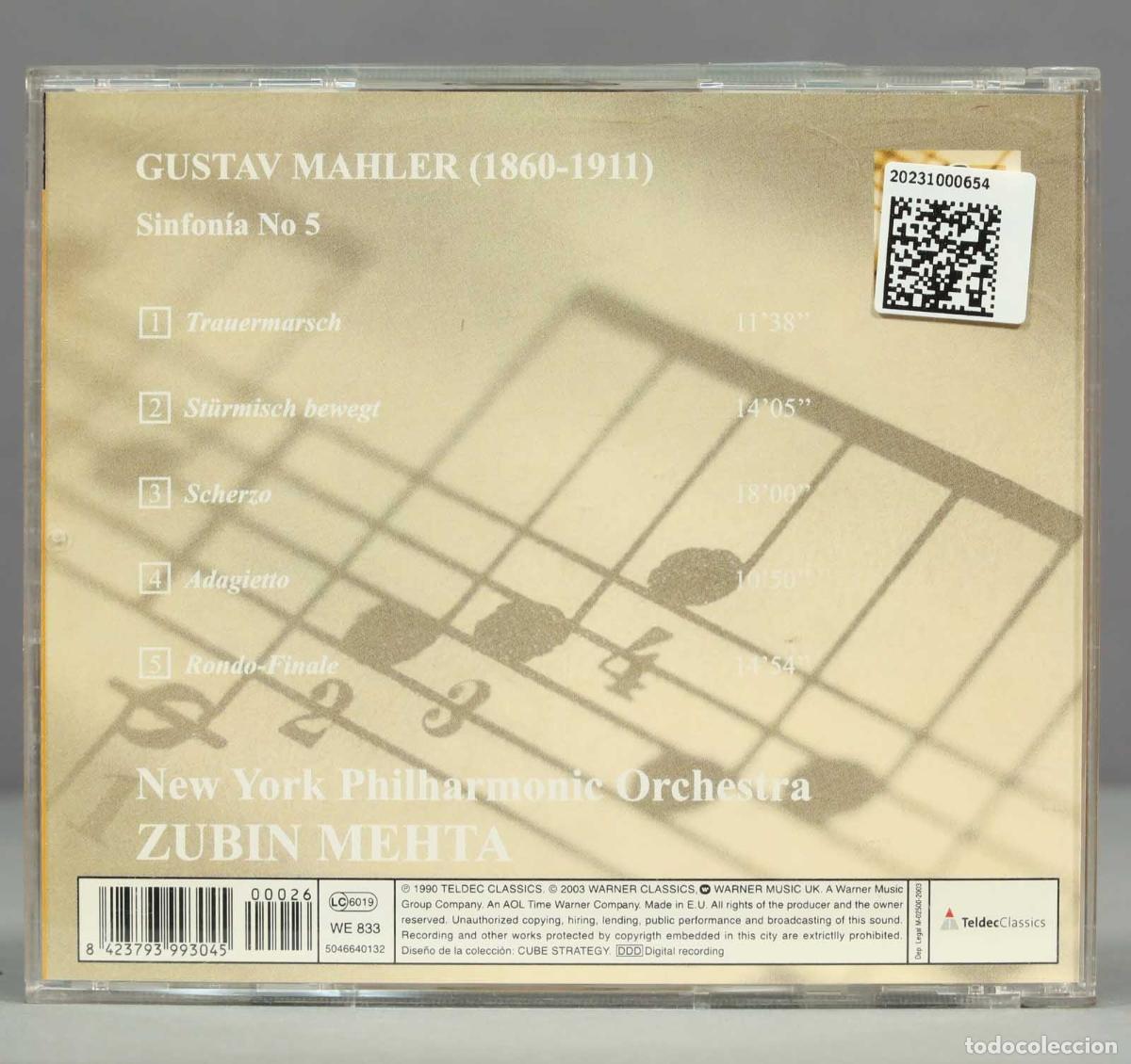 CDs de m&uacute;sica: CD. MEHTA. MAHLER. SINFONIA 5 - Foto 2