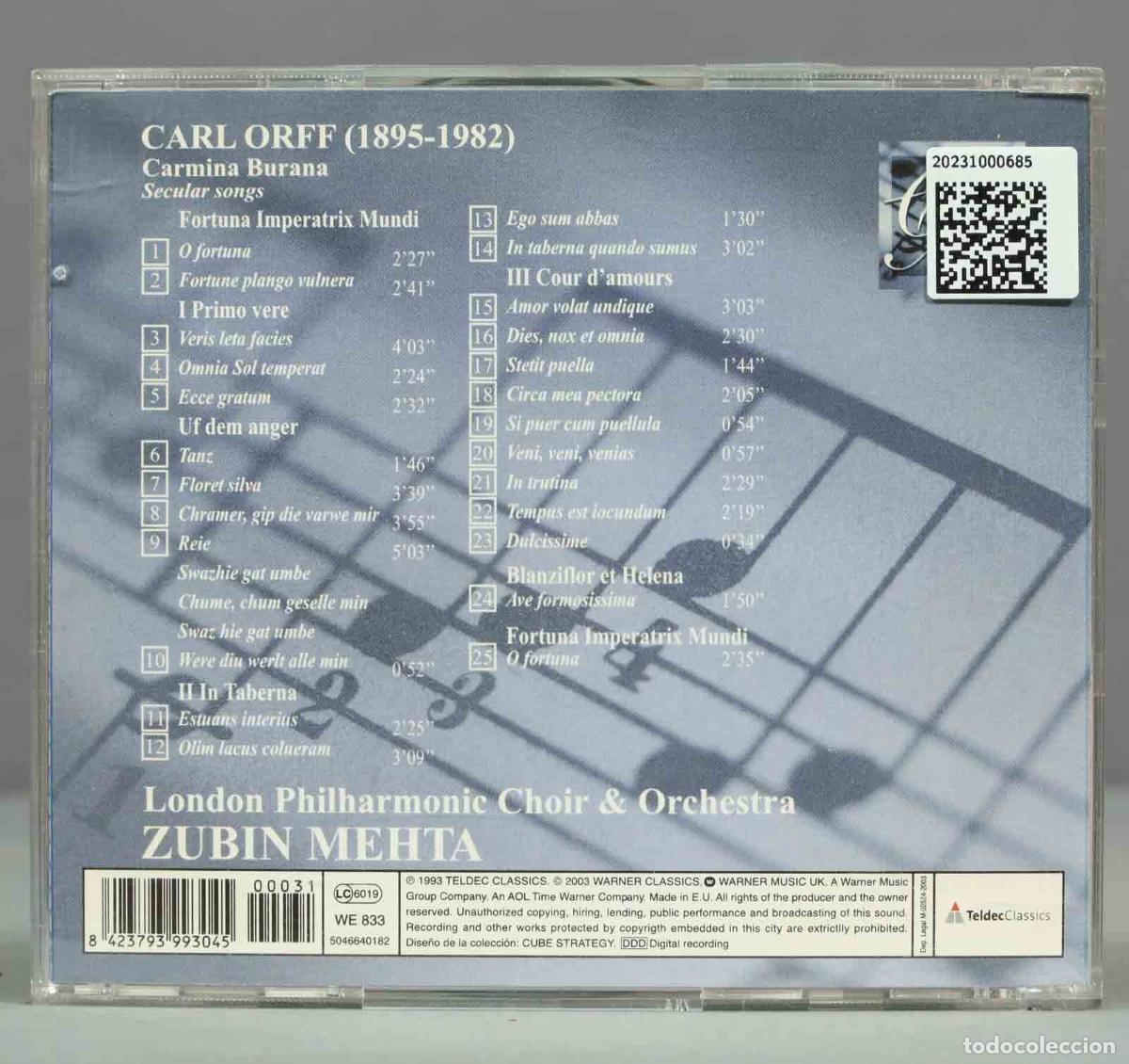 CDs de m&uacute;sica: CD. MEHTA. ORFF. CARMINA BURANA - Foto 2