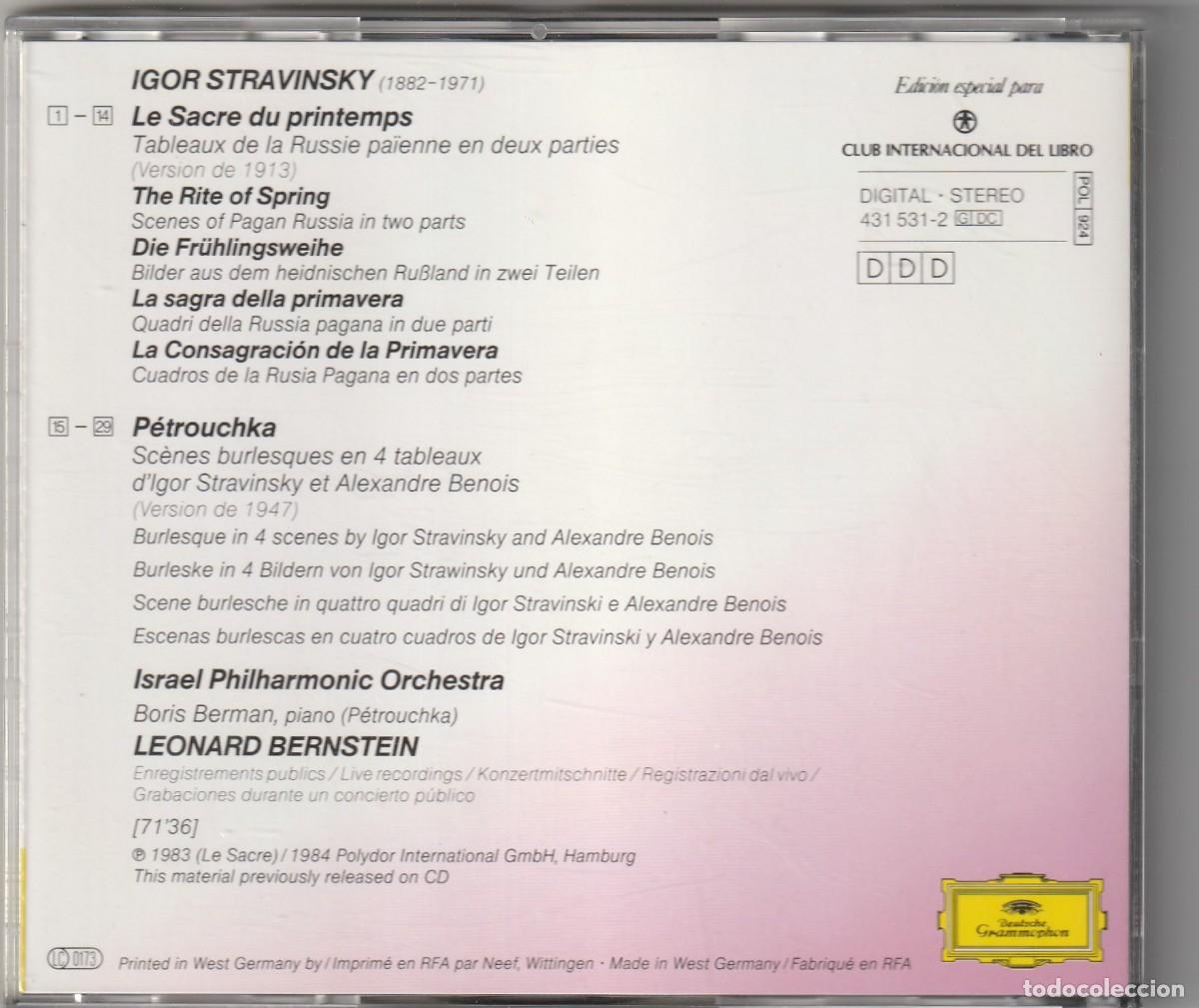 CDs de m&uacute;sica: STRAVINSKY - LE SACRE DU PRINTEMPS (CD DGG) LEONARD BERNSTEIN - Foto 2