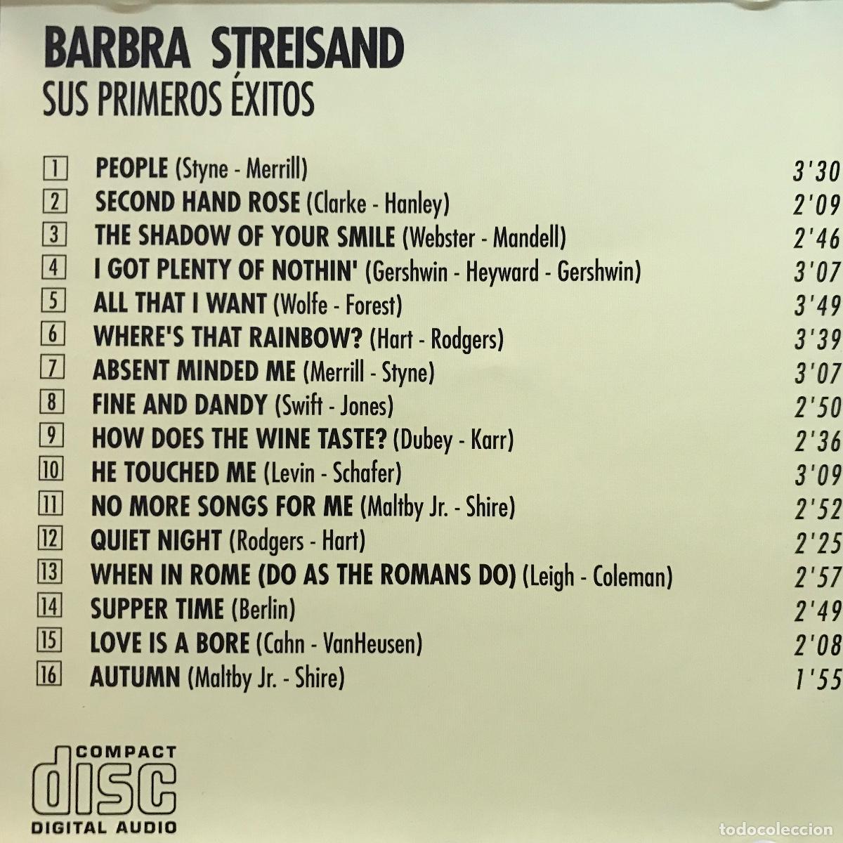 CDs de m&uacute;sica: Barbra Streisand ● Sus Primeros &Eacute;xitos ● [CD] Compilation - Foto 2