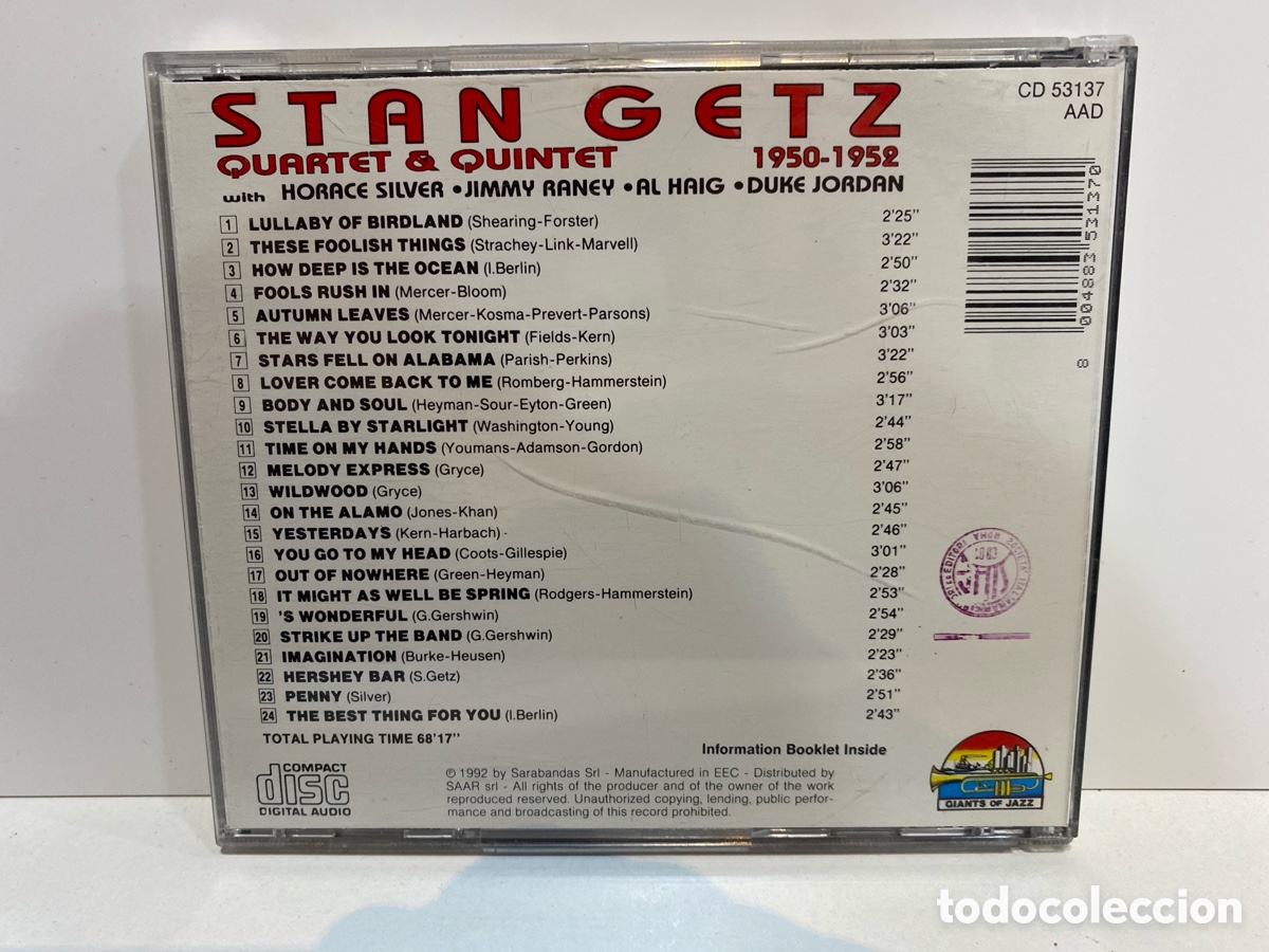 CDs de m&uacute;sica: Stan Getz - Quartet & Quintet: 1950-1952 (CD) - Foto 2