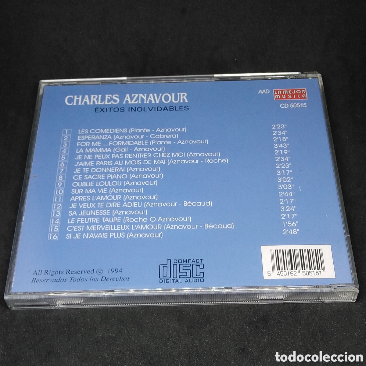 CDs de m&uacute;sica: CHARLES AZNAVOUR - EXITOS INOLVIDABLES - 1994 - DISCO VERIFICADO - Foto 2