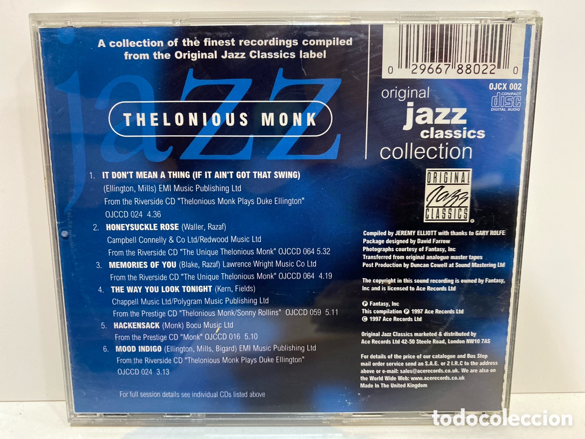CDs de m&uacute;sica: Thelonious Monk - Original Jazz Classics Collection (CD, Comp) - Foto 2