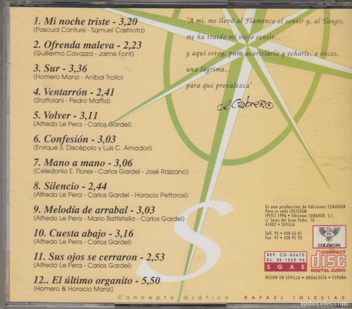 CDs de m&uacute;sica: El Cabrero & Tango al Sur cd Sin remache 1996 - Foto 2