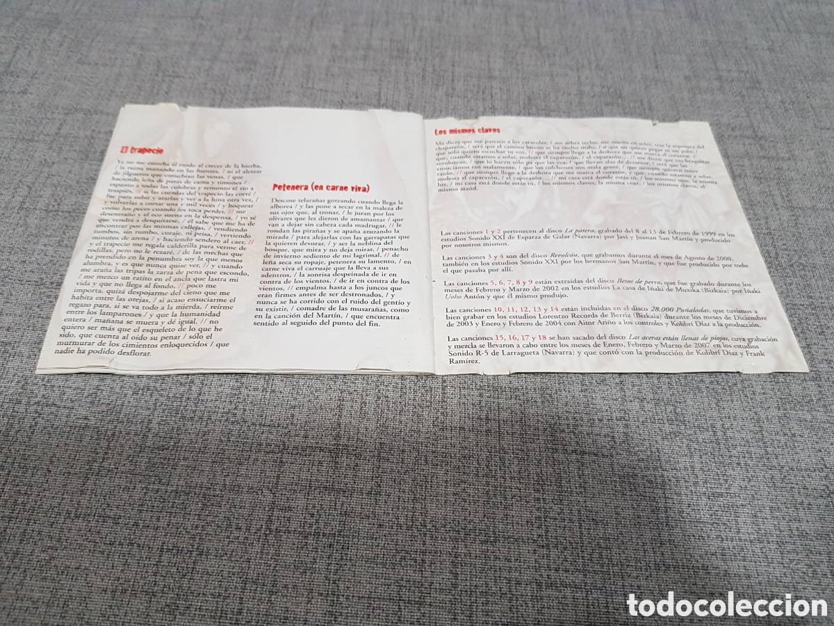 CDs de m&uacute;sica: PAPELES DEL CD MAREA COCES AL AIRE 1997 - 2007 - Foto 8