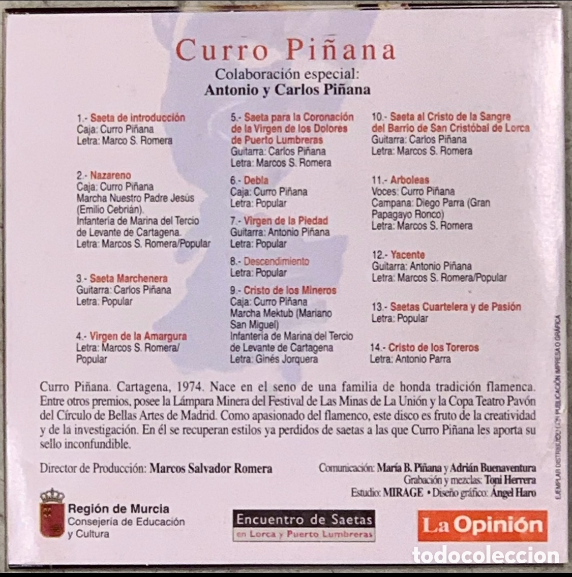 CDs de m&uacute;sica: CD. Curro Pi&ntilde;ana. &ldquo;Saetas&rdquo;. - Foto 2