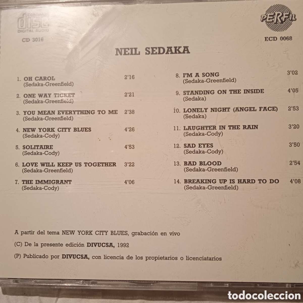 CDs de m&uacute;sica: Neil sedaka &eacute;xitos 1992 salvat 59 - Foto 2