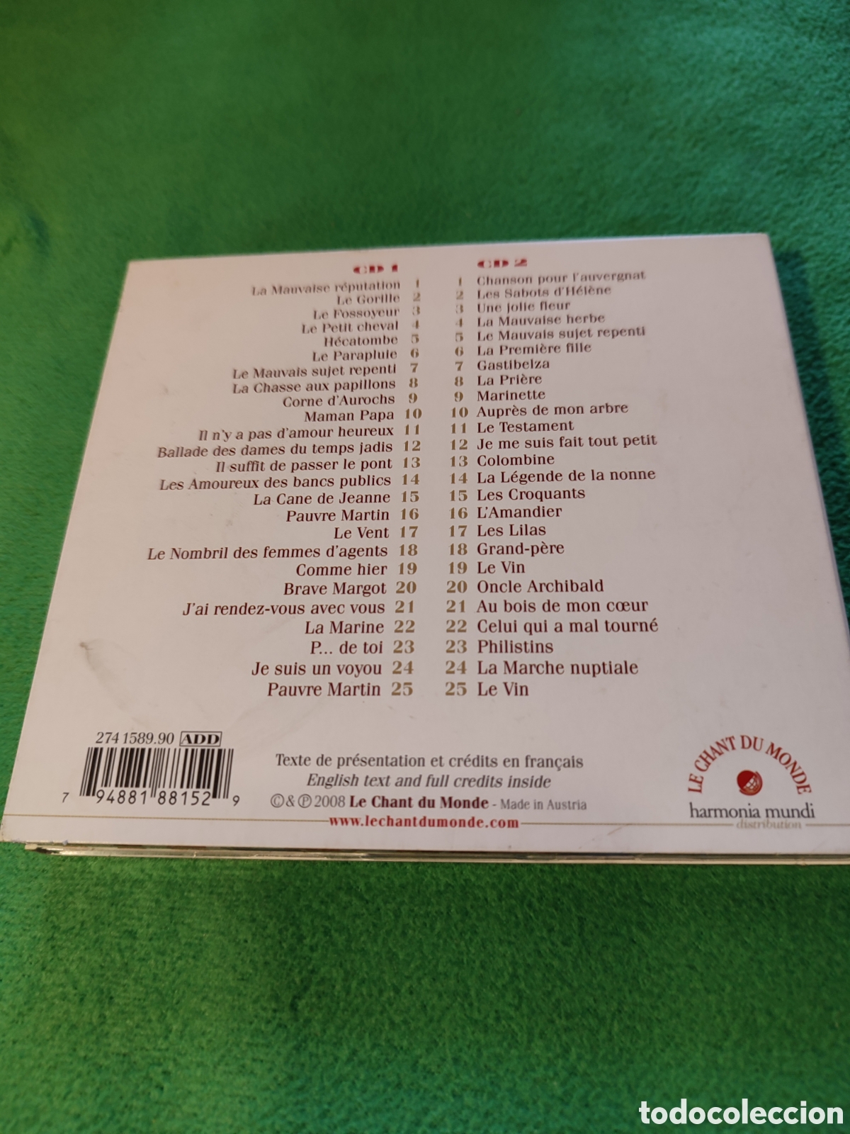 CDs de m&uacute;sica: Georges Brassens - Le gorille 2 CDs - Foto 3