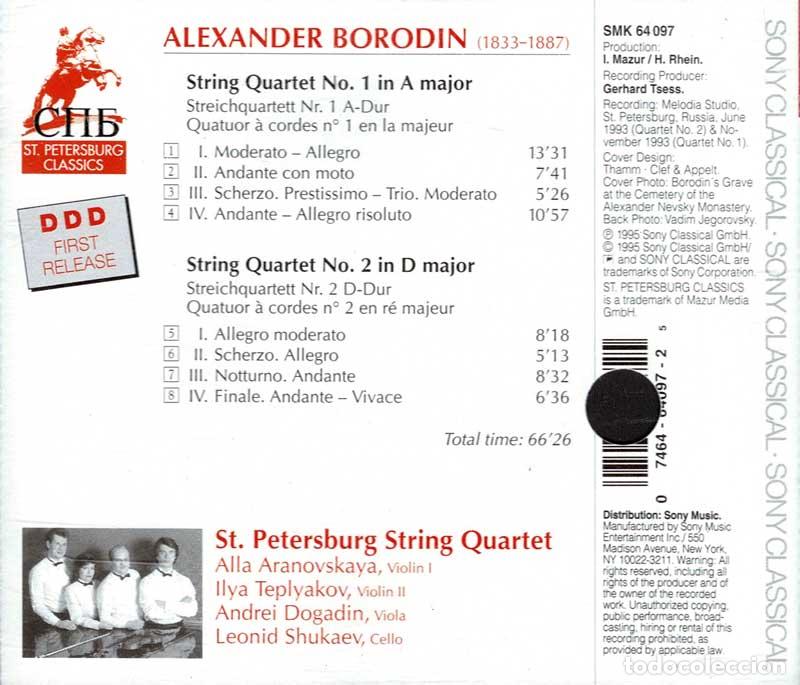 CDs de m&uacute;sica: St. Petersburg String Quartet, Alexander Borodin - The String Quartets Nos. 1 & 2. CD - Foto 2