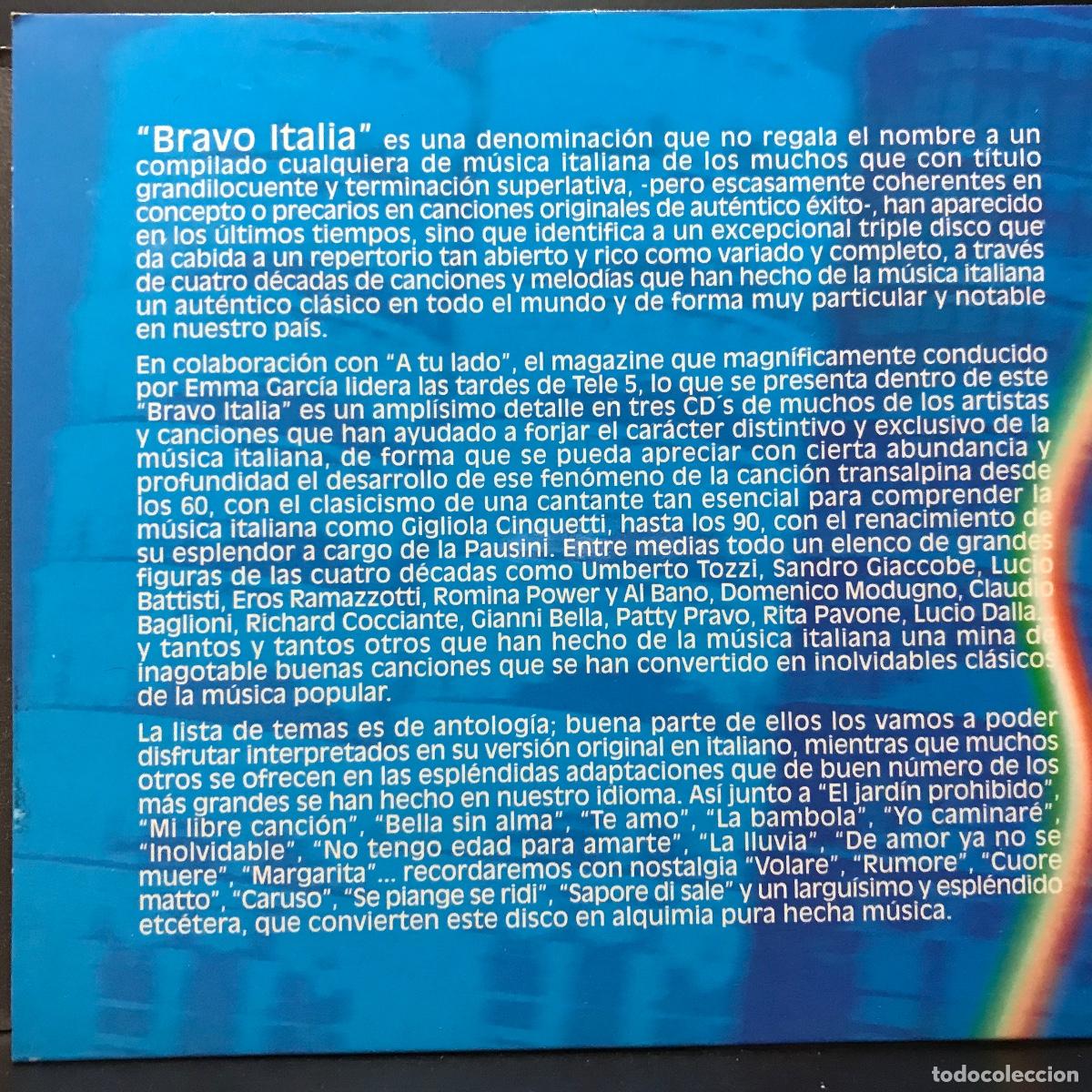 CDs de m&uacute;sica: Various ● A Tu Lado Presenta Bravo Italia ● [CD] 3 x CD, Compilation, Box Digipack - Foto 3