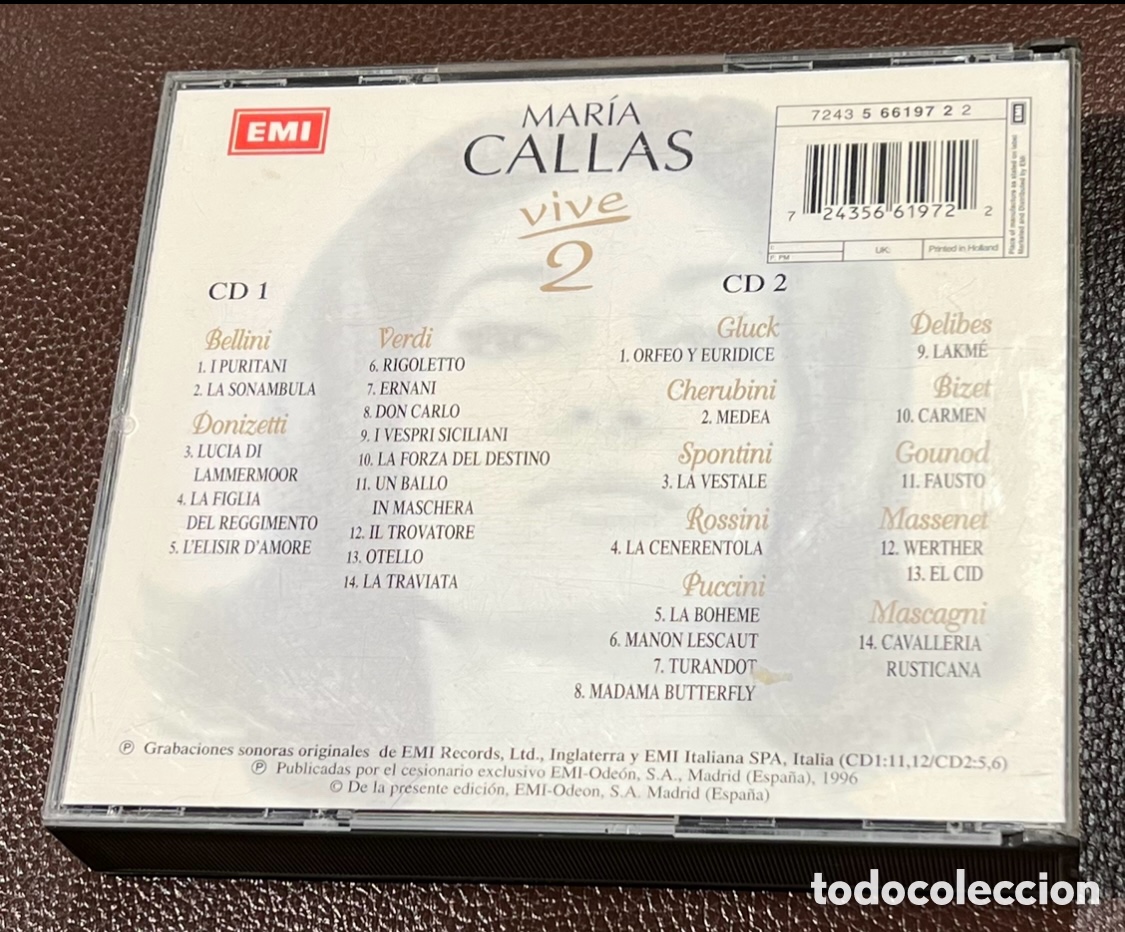 CDs de m&uacute;sica: CD2. Mar&iacute;a Callas. &ldquo;Vive 2&rdquo;. - Foto 2