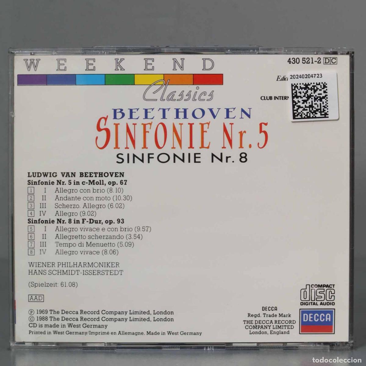 CDs de m&uacute;sica: CD. Beethoven &ndash; Symphonies No. 5 and 8 - Foto 2
