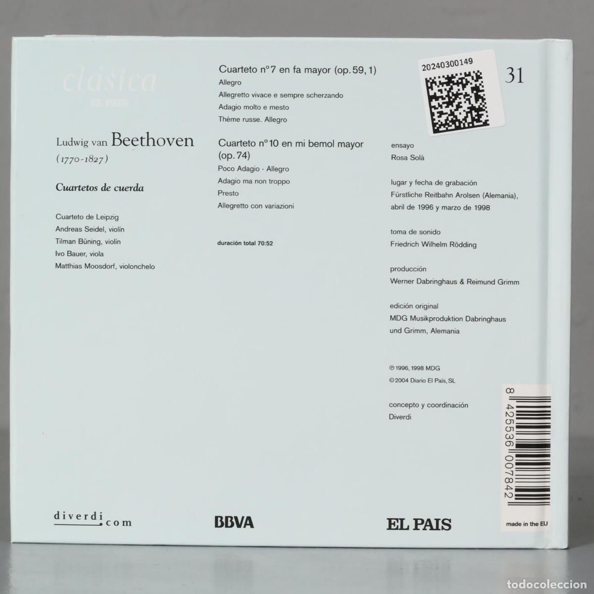CDs de m&uacute;sica: CD. Beethoven - Cuarteto De Leipzig &ndash; Cuartetos De Cuerda - Foto 2