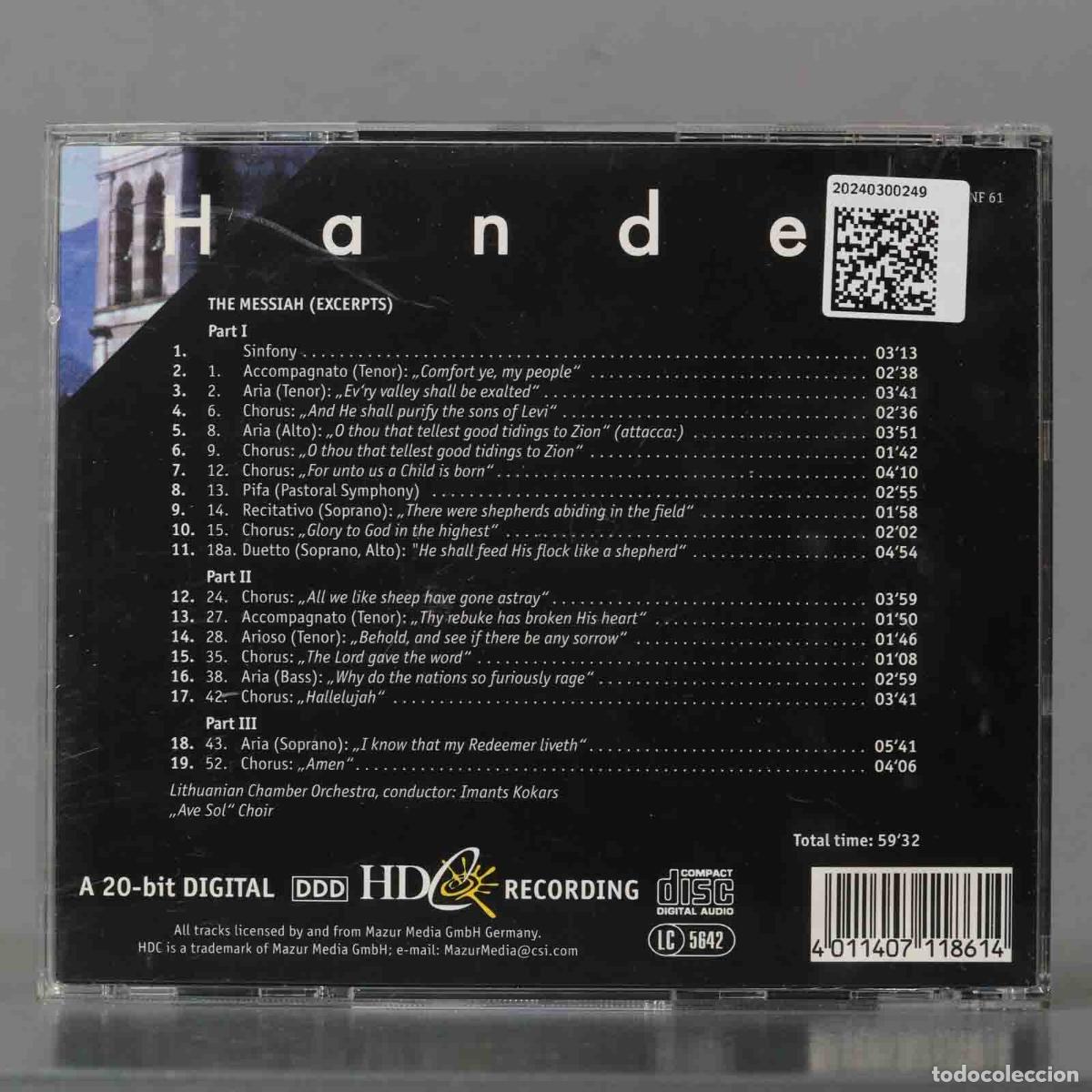 CDs de m&uacute;sica: CD. Handel &ndash; The Messiah (Excerpts) - Foto 2