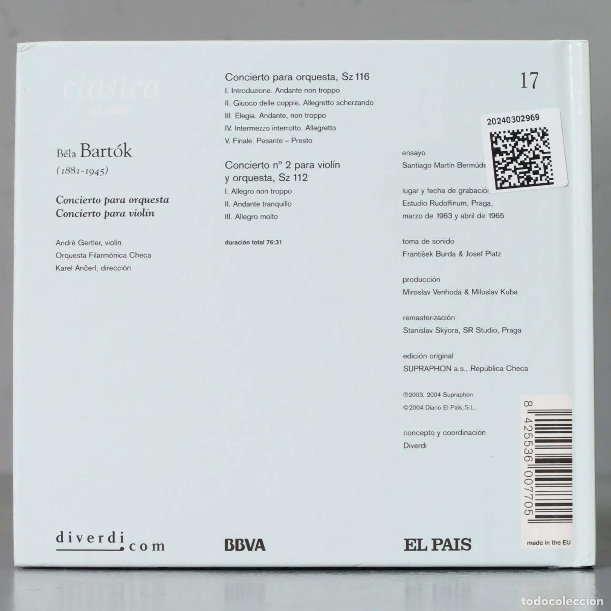 CDs de m&uacute;sica: CD. BARTOK. CONCIERTO PARA ORQUESTA. VIOLION - Foto 2