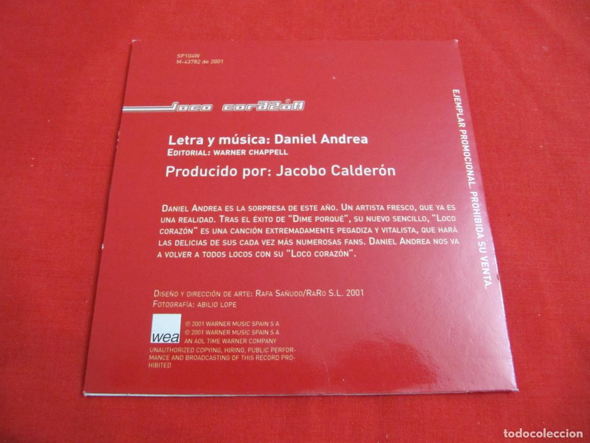 CDs de m&uacute;sica: Daniel Andrea - loco coraz&oacute;n - cd promocional - Foto 2