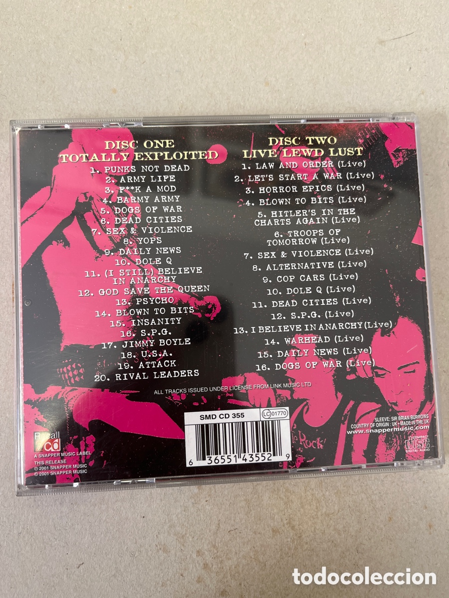 CDs de m&uacute;sica: THE EXPLOITED: TOTALLY EXPLOITED (2 CDS) Also INCLUdes EL LIVE Lewd Lust. - Foto 2