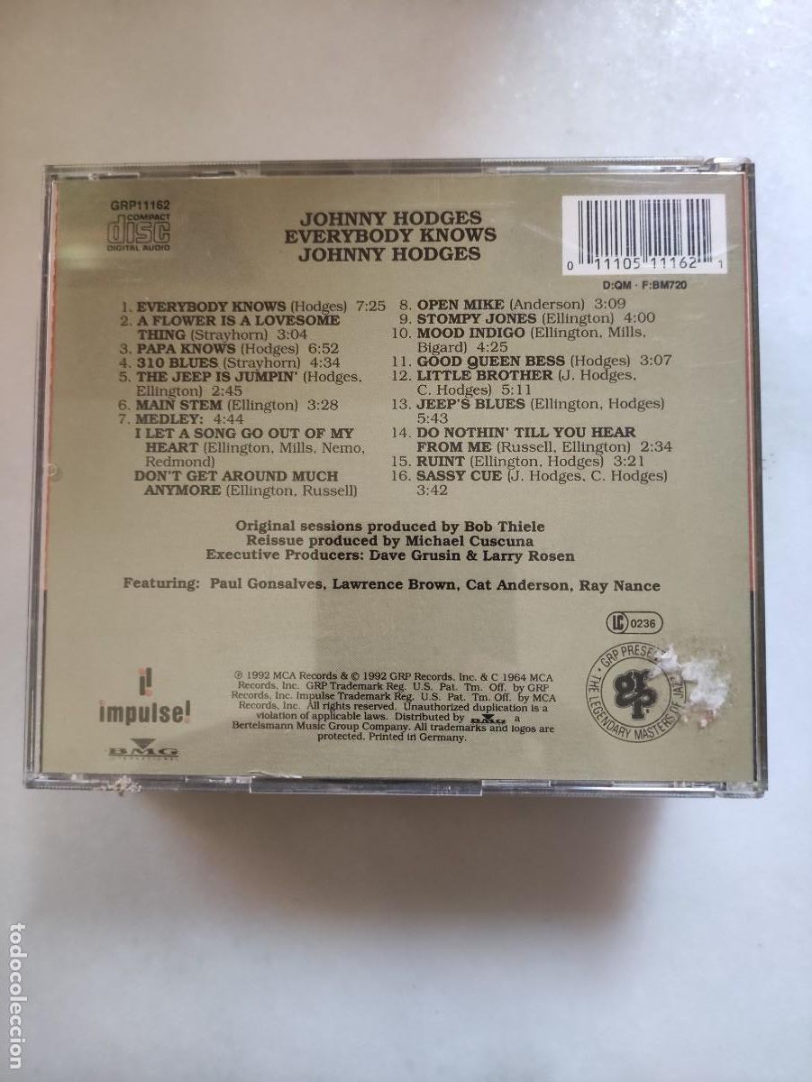 CDs de m&uacute;sica: JOHNNY HODGES. EVERYBODY KNOWS. IMPULSE! - Foto 2