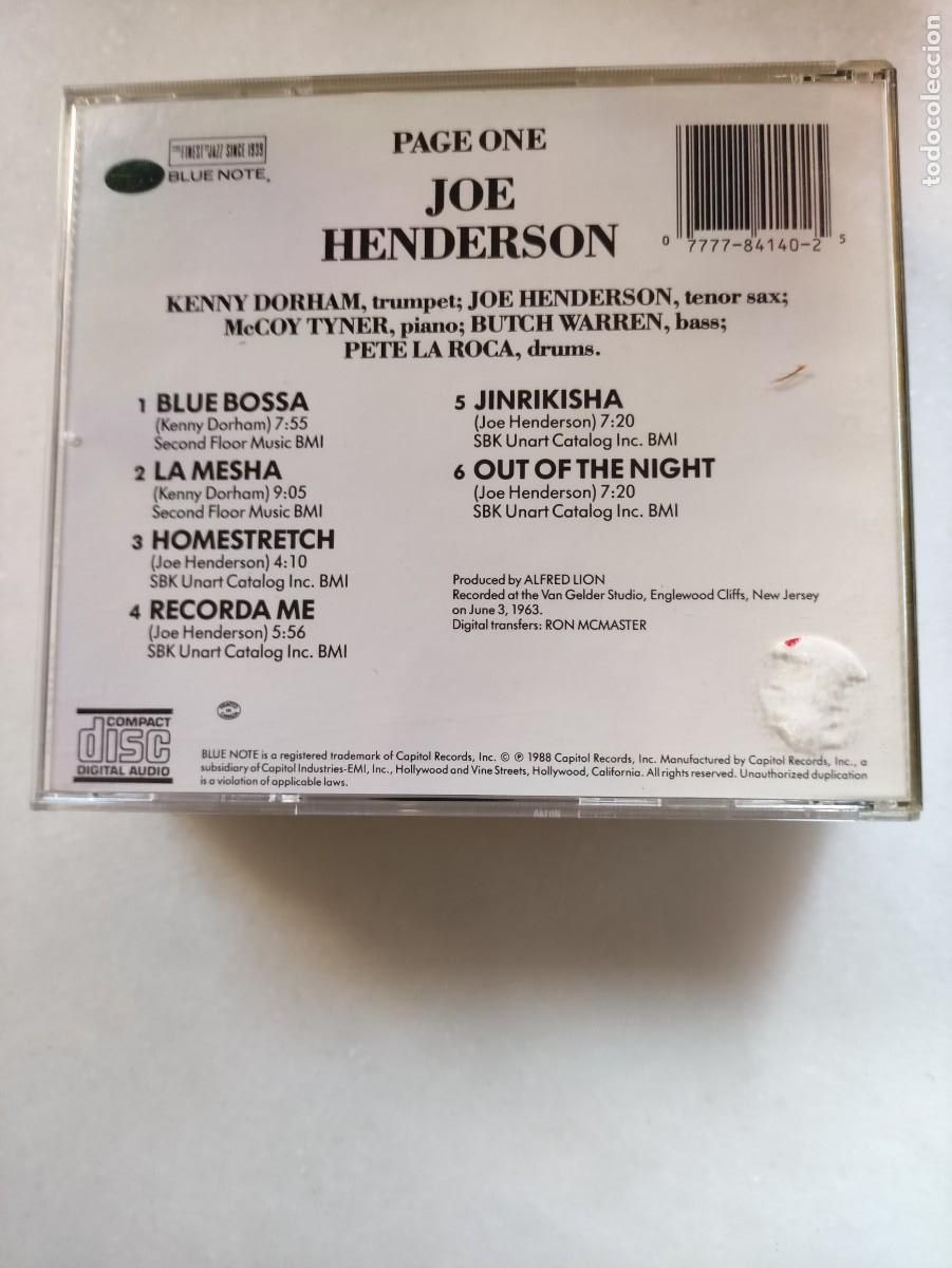 CDs de m&uacute;sica: JOE HENDERSON. PAGE ONE. BLUE NOTE - Foto 2