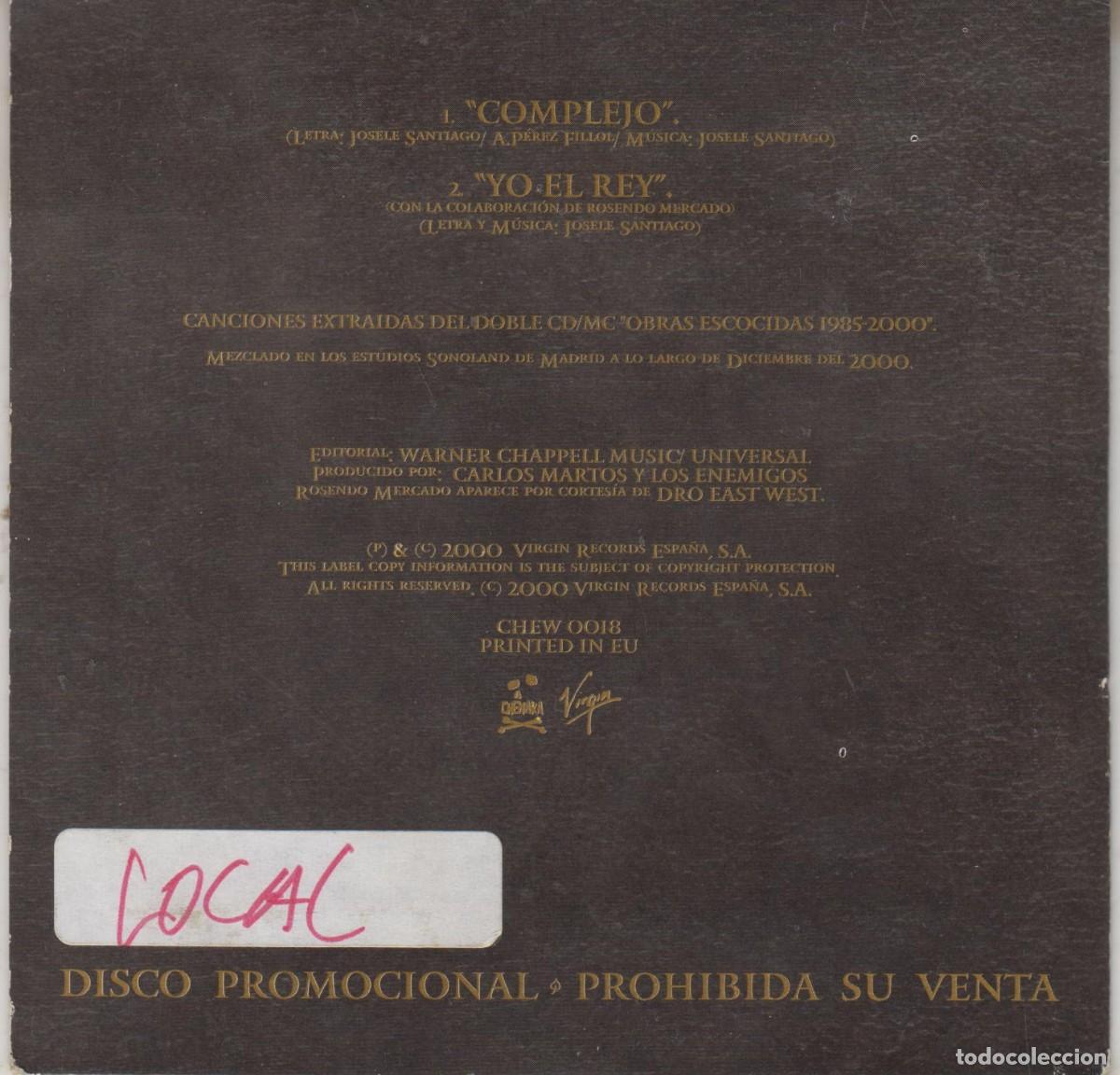 CDs de m&uacute;sica: Los Enemigos cd single Complejo / Yo el rey 2000 - Foto 2