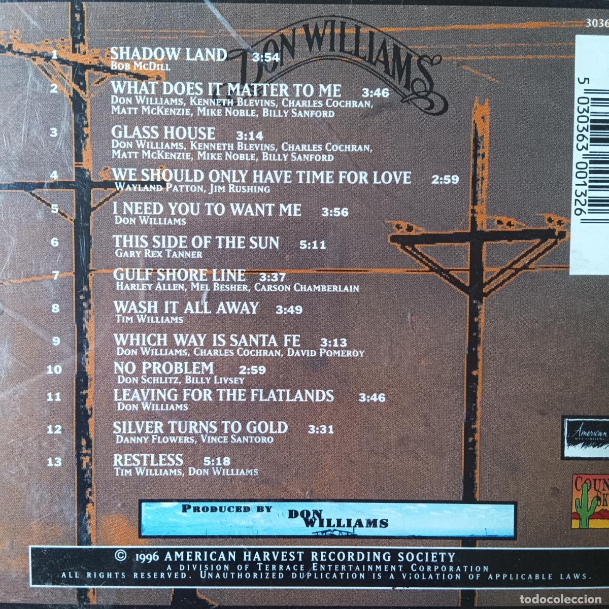 CDs de m&uacute;sica: DON WILLIAMS, FLATLANDS. CD - Foto 2