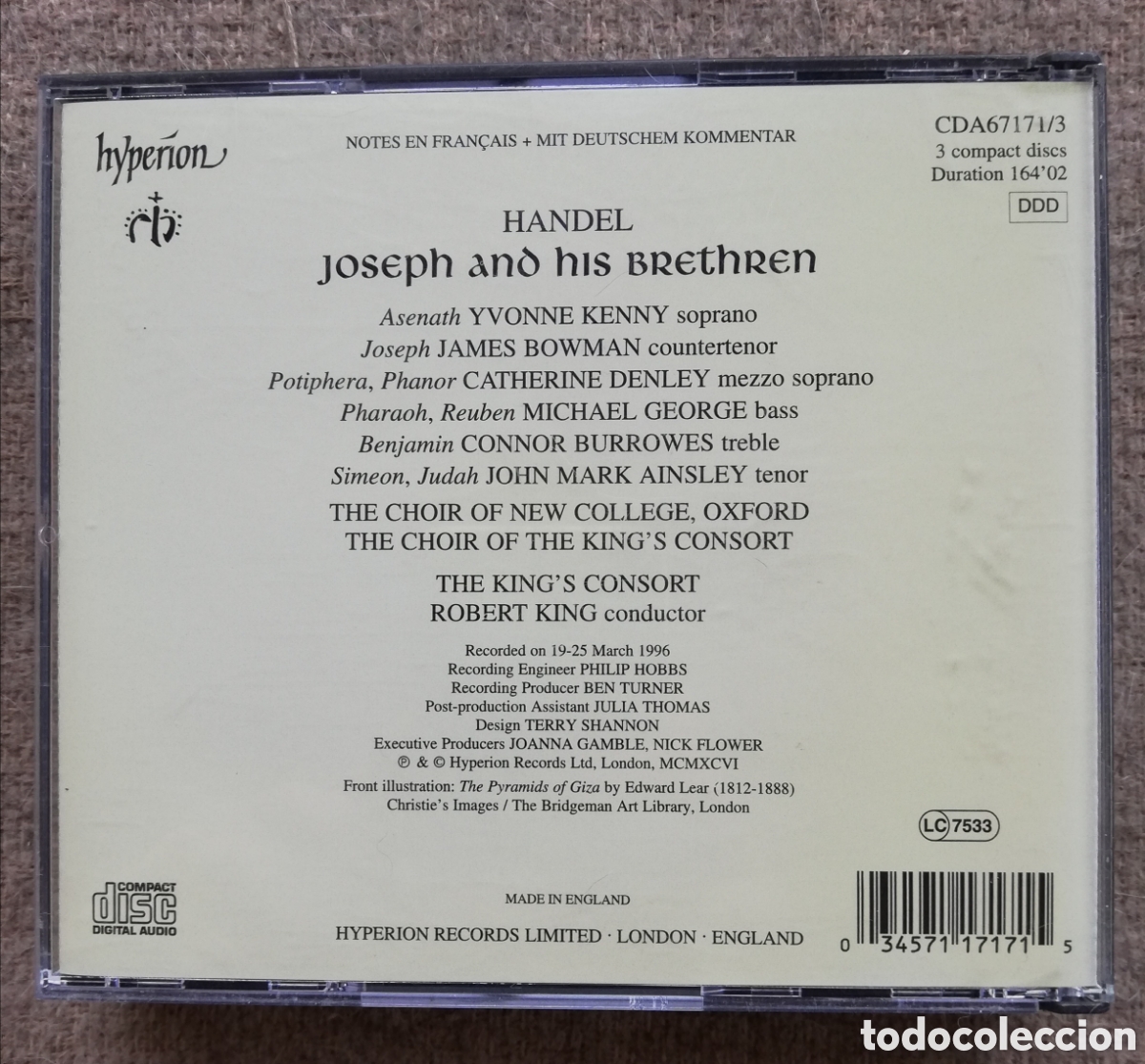 CDs de m&uacute;sica: Handel - Joseph and his brethren. Hyperion. 3 cd - Foto 4