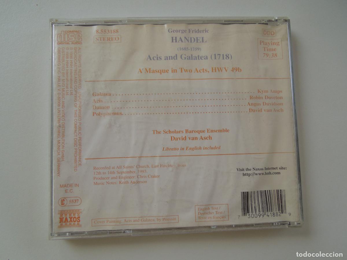 CDs de m&uacute;sica: HANDEL - ACIS AND GALATEA - DAVID VAN ASCH - CD - Foto 3