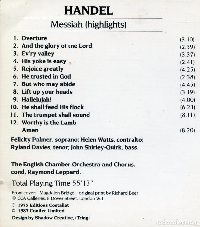 CDs de m&uacute;sica: HANDEL. MESSIAS (Highlights). Raymond Leppard. - Foto 2
