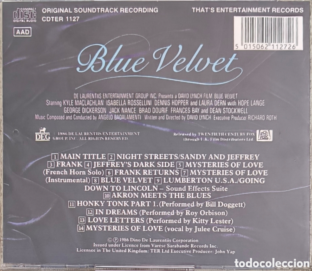 CDs de m&uacute;sica: CD BLUE VELVET. ANGELO BADALAMENTI - Foto 3