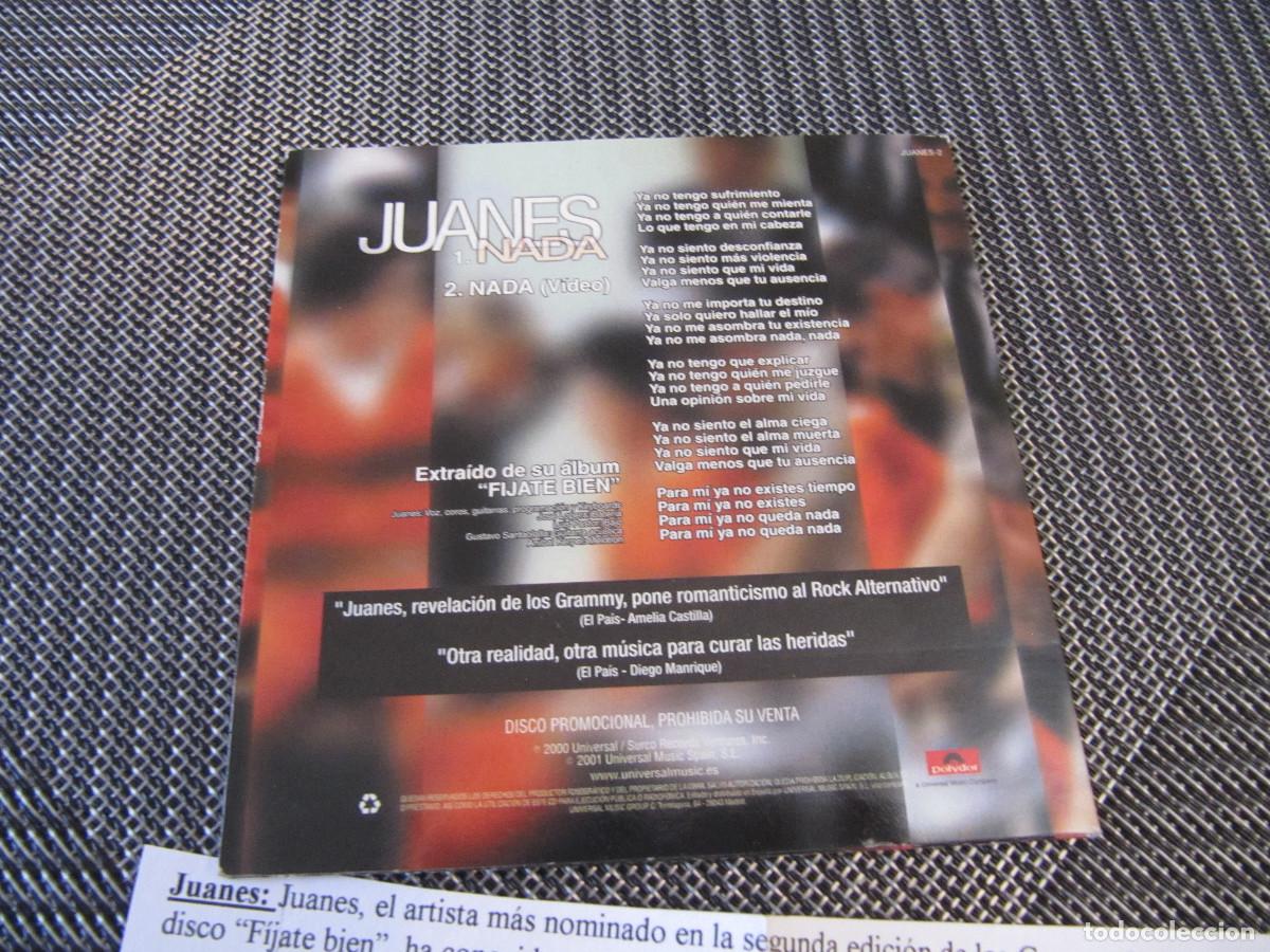 CDs de m&uacute;sica: Juanes: Nada, Cd single promo CADENA 100 - Foto 2