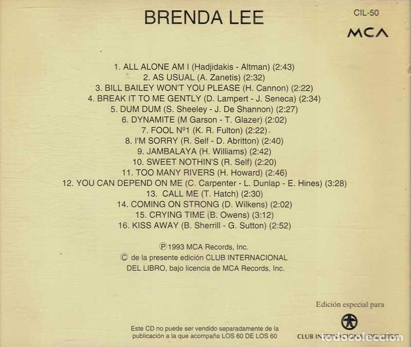 CDs de m&uacute;sica: Los 60 de los 60. Brenda Lee. CD - Foto 2