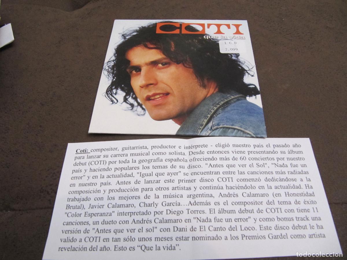 CDs de m&uacute;sica: COTI - QUE LA VIDA CD SINGLE CADENA 100 - Foto 1