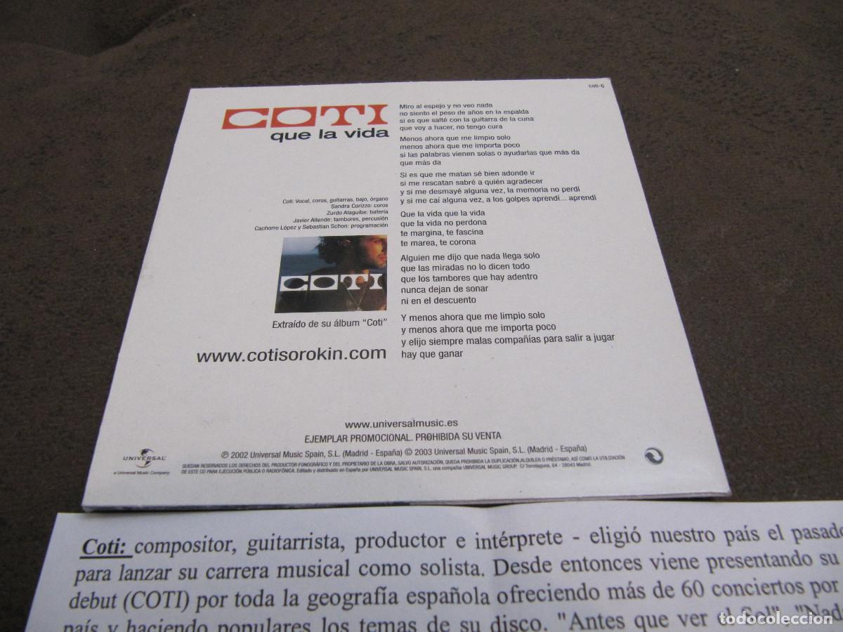 CDs de m&uacute;sica: COTI - QUE LA VIDA CD SINGLE CADENA 100 - Foto 2