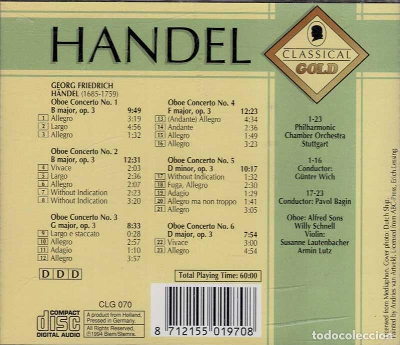 CDs de m&uacute;sica: Handel - Oboe Concertos. CD - Foto 2