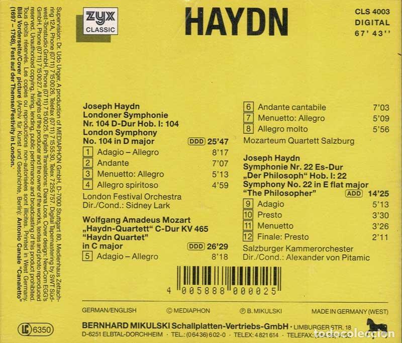 CDs de m&uacute;sica: Haydn / Mozart - Symphony The Philosopher / Haydn Quartett. CD - Foto 2