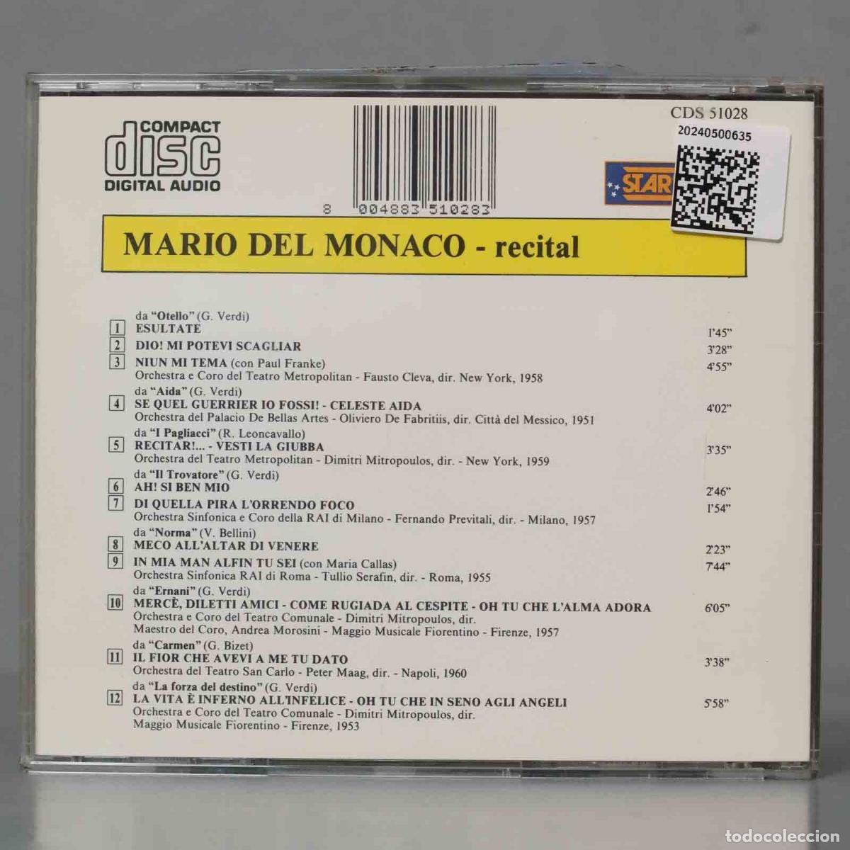 CDs de m&uacute;sica: CD. Mario del Monaco &ndash; Recital - Foto 2