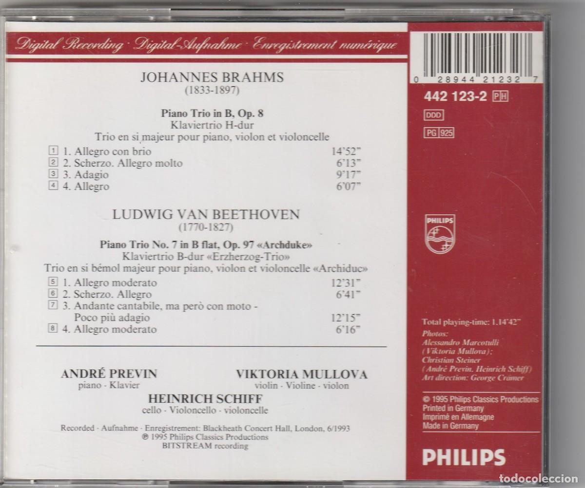 CDs de m&uacute;sica: BEETHOVEN &middot; BRAHMS - TRIOS (CD PHILIPS 1995) MULLOVA &middot; PREVIN &middot; SCHIFF - Foto 2