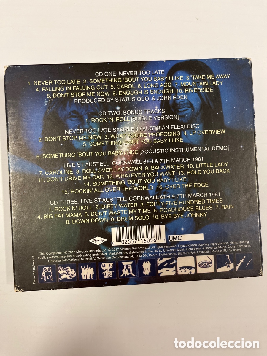 CDs de m&uacute;sica: STATUS QUO - NEVER TOO LATE - 3 x CD - Foto 2